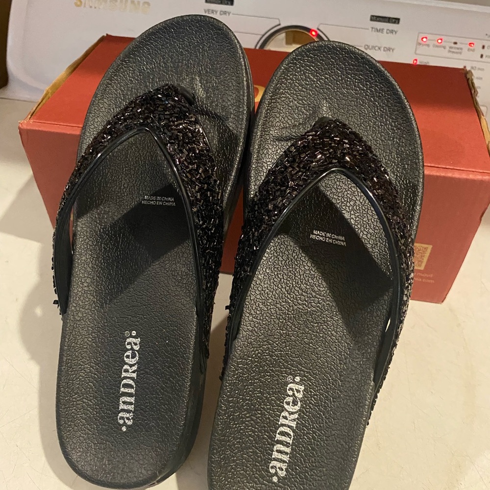 ANDREA FENZI Black Sparkle Sandals